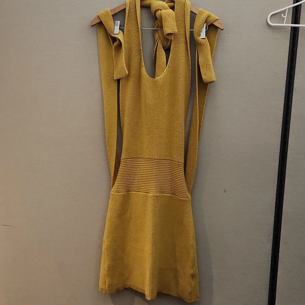 Free People Mustard Yellow Knit Bow Strap Dress
